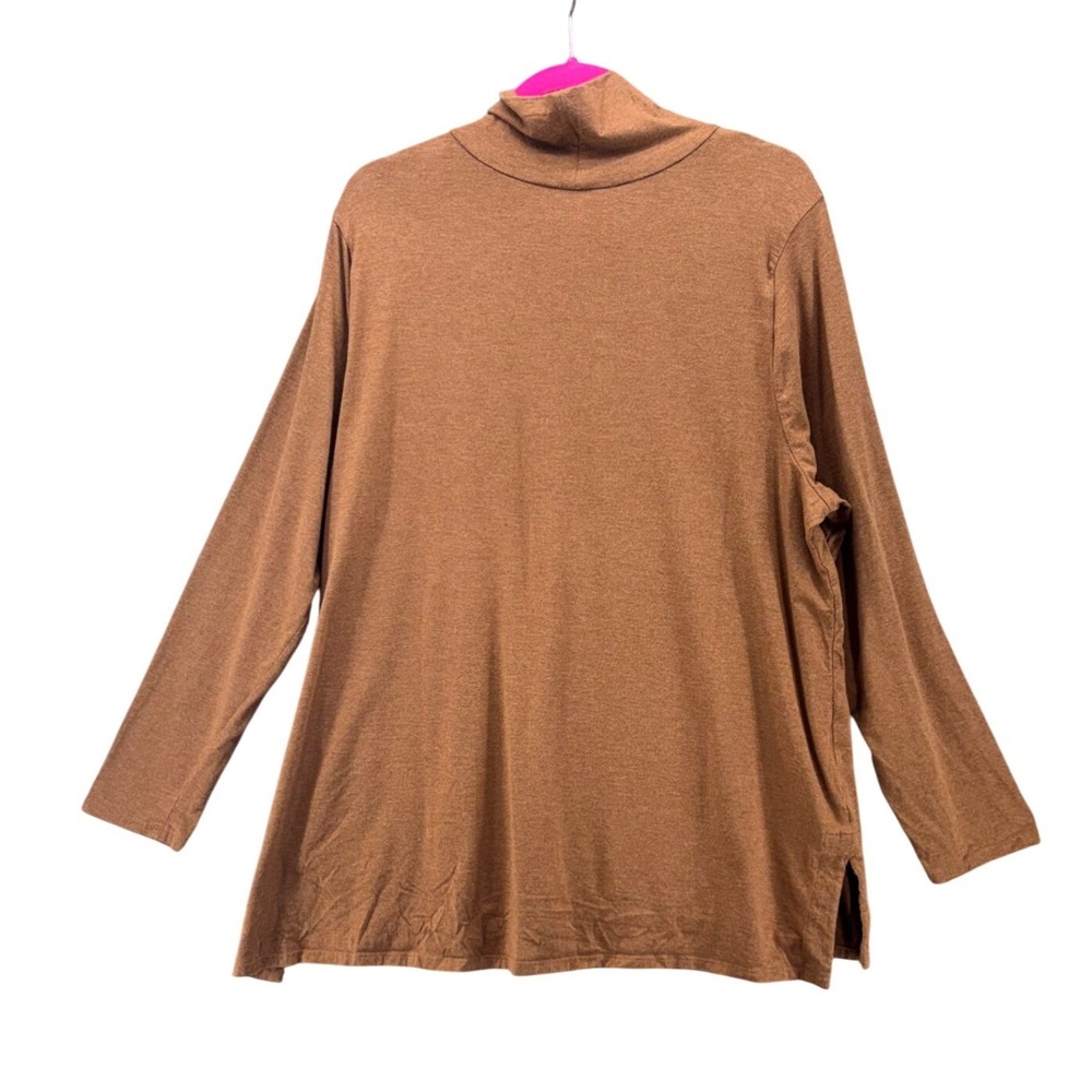 J. Jill Luxe Supima Turtleneck Tunic Burnt Sienna Brown 2X Long Sleeve Top